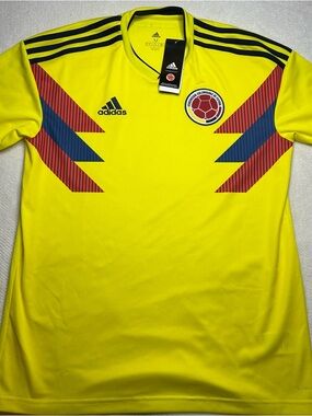adidas 2018 Yellow Colombia National Team Soccer Jersey with Navy Trim